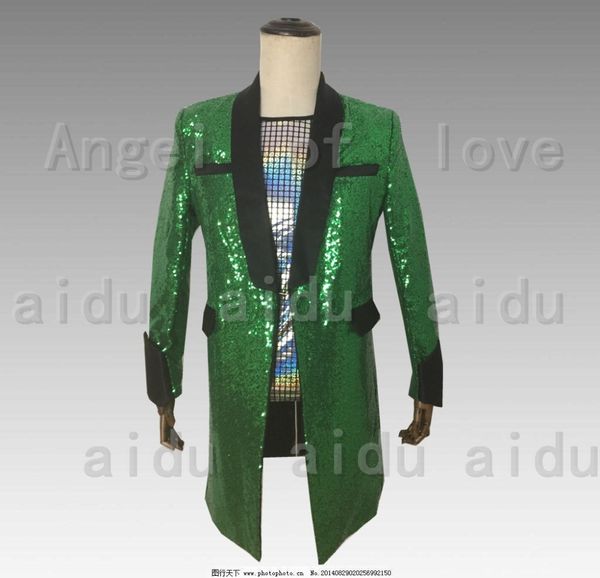 

s~5xl 2018 new nightclub men's clothing fashion slim gradient sequins long suit coat performanc plus size stage singer costumes, White;black