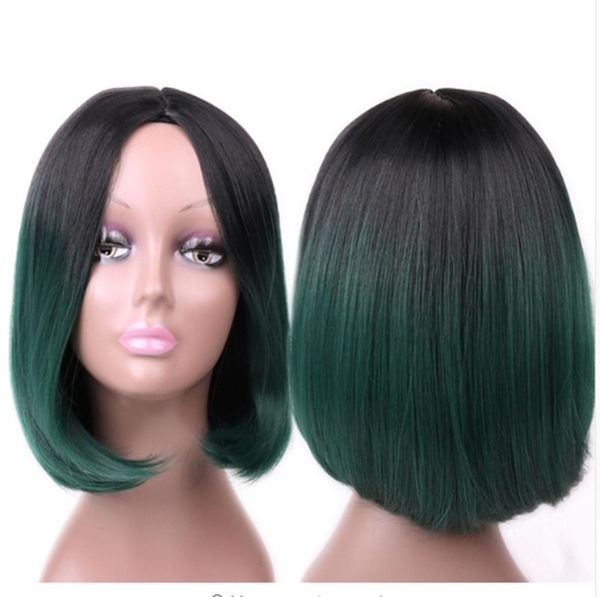 Парик короткие прямые синтетические парики для чернокожих женщин Афро-американский боб парик Длина плеча Оммре серый фиолетовый зеленый 9 цветов