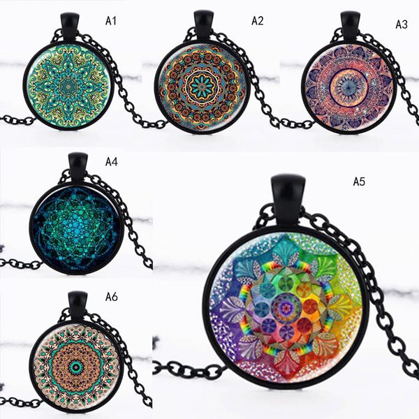 New Indian Mandala Flower Of Life Pendente Collana Vintage Buddismo Meditazione Cabochon Collana in vetro Per donna uomo Gioielli di moda