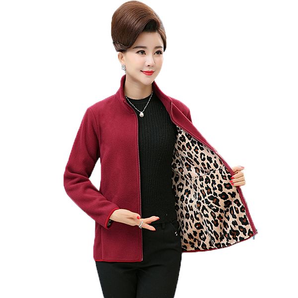 

winter woman fleece jacket lightweight warm coat leopard lining women stand collar fake lambs outerwear lady polar fleece coats, Black;brown