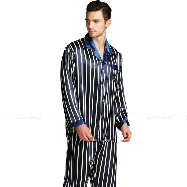 

Mens Silk Satin Pajamas Set Pajama Pyjamas Set Sleepwear Set Nightwear Loungewear S,M,L,XL,2XL ,3XL,4XL Strip Plus
