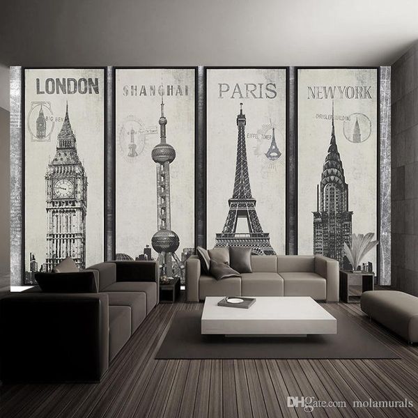 Fashion Eiffel Tower Sydney Greek City Building Set Diy Wallpaper