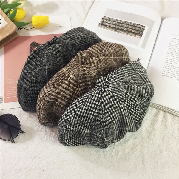 

fashion plaid berets caps for women 2018 autumn winter hats for women elegant classic hats beret woman, Blue;gray