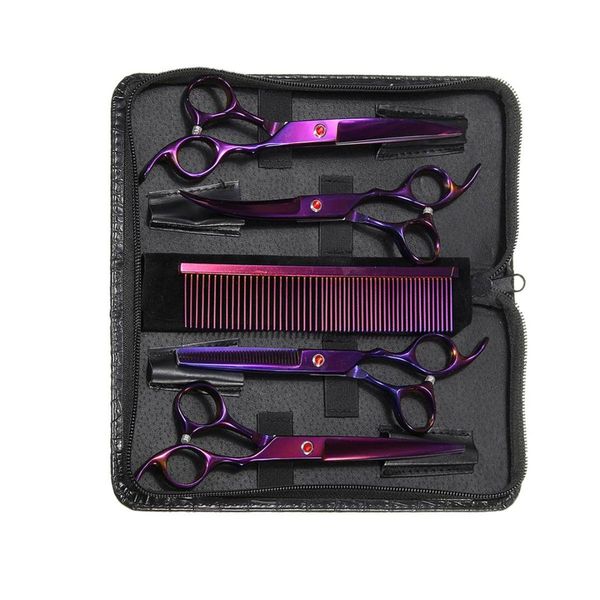 7 -дюймовый Purple Professional 6pcs/Pet Grooming Ncissors Sgears Kit Ком