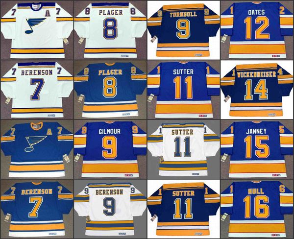 

st. louis blues 7 garry unger joe mullen keith tkachuk red berenson 8 barclay plager 9 doug gilmour 11 brian sutter ccm nhl jersey stitched, Black;red