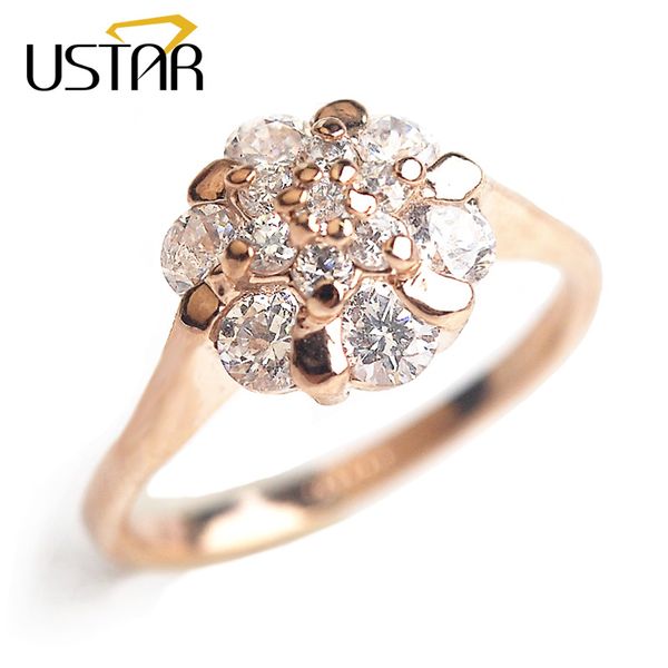 

ustar flower zircon wedding rings for women jewelry austria crystals rose gold color engagement rings female anel bijoux gift, Slivery;golden