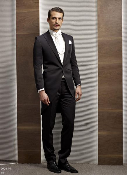 

morning style black tailcoat groom tuxedos peak lapel one button men wedding wear men formal prom party suit(jacket+pants+tie+vest) 997, Black;gray
