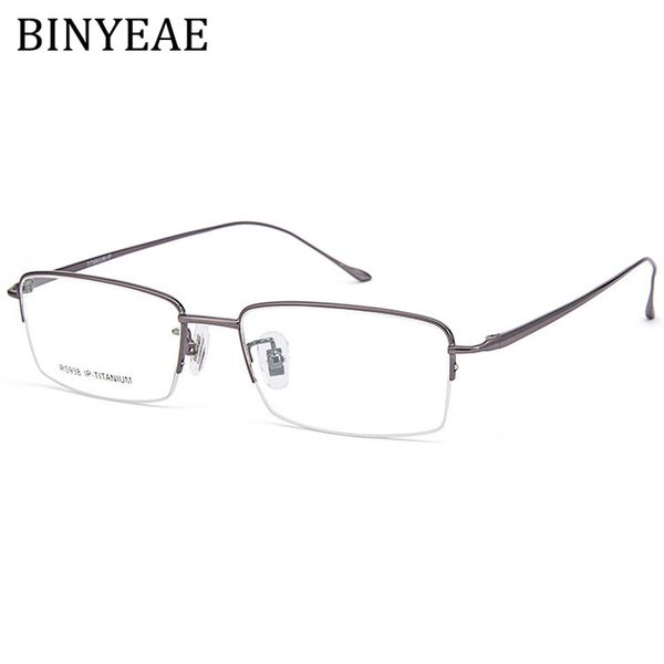 

binyeae brand pure titanium semi frame eyeglass men black frame trend light weight prescription eyeglasses male, Silver