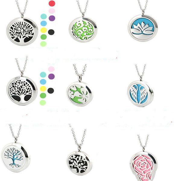 

aromatherapy essential oil surgical stainless steel perfume diffuser oils locket necklace with chain and felt pads druzy jewelry necklaces, Silver