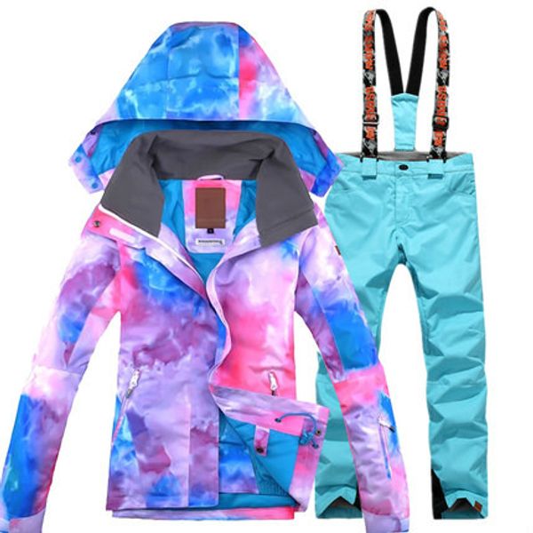 

gsou snow 2017 new women's ski suit winter thickening warm waterproof windproof breathable wear-resistant ski coat trousers