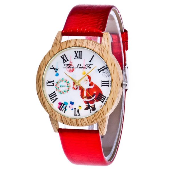 

genboli quartz watch crocodile leather strap santa claus gift bag pattern round dial exquisite workmanship, Slivery;brown