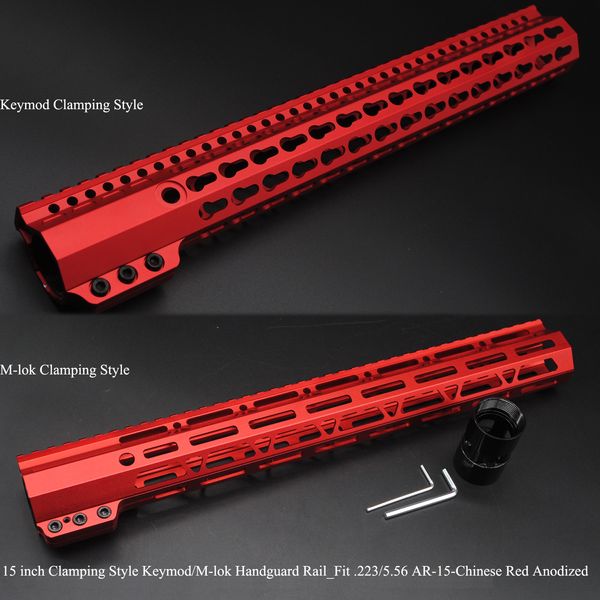 15 '' '' 'Clamping Style Keymod / M-lok Handschutzschiene Picatinny Free Float Mount System_Chinese Rot eloxiert