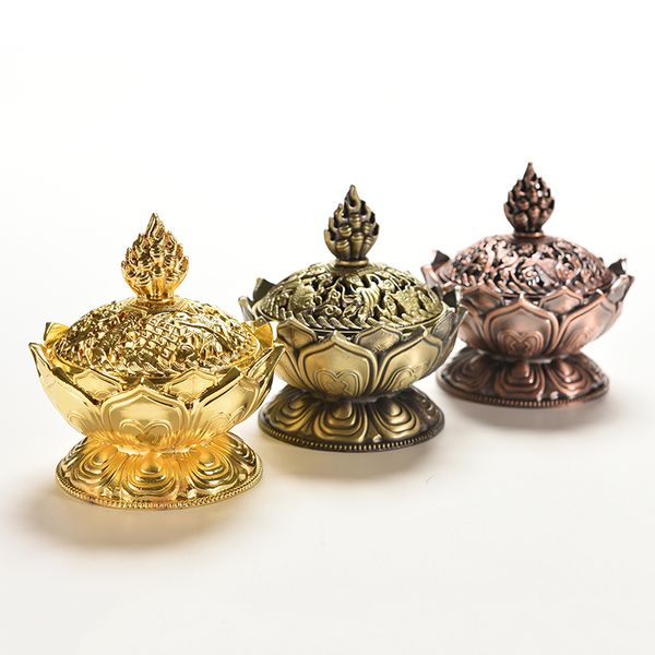 Neues tibetisches Lotus-Räuchergefäß, Legierungsbronze, Mini-Räuchergefäß, Incensory, Metallhandwerk, Heimdekoration, 7,8 x 7,2 x 6,0 cm