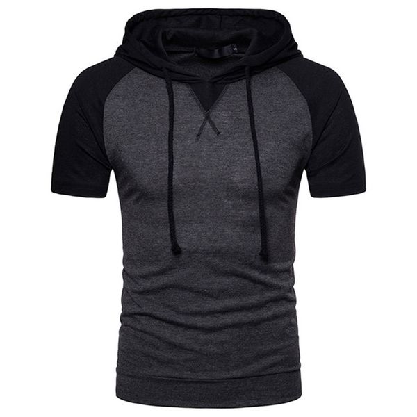 

2018 весна / осень новый мужская футболка мода мужская футболка homme мужская с коротким рукавом с капюшоном сращивания цвет повседневная фу, White;black