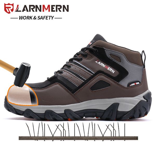 

larnmern men steel toe boots safety shoes work shoes reflective stripe footwear, Black