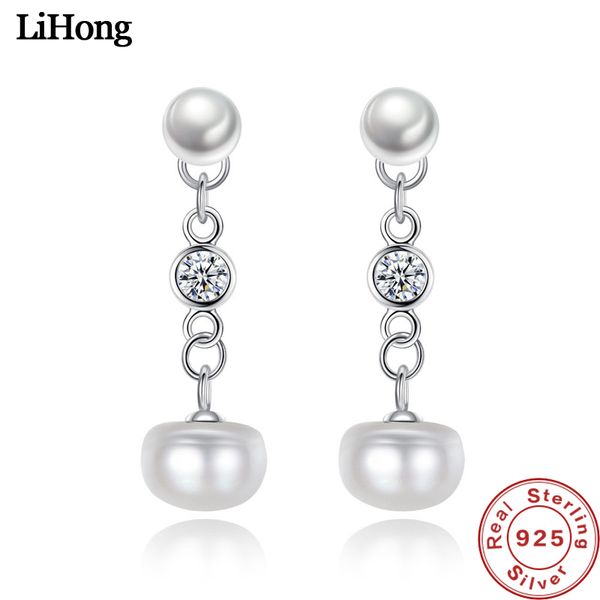 

natural pearl earrings 100% 925 sterling silver earrings for women's wedding accessories, Golden;silver