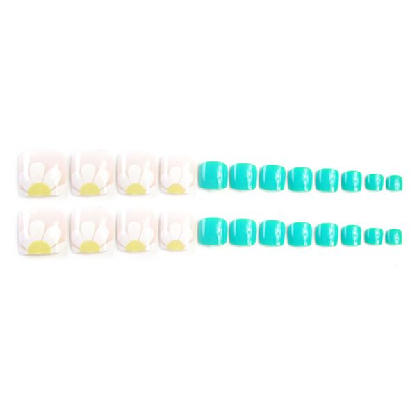 

24pcs flower false fake natural toe nails acrylic toe nail tips art for women-j71, Red;gold