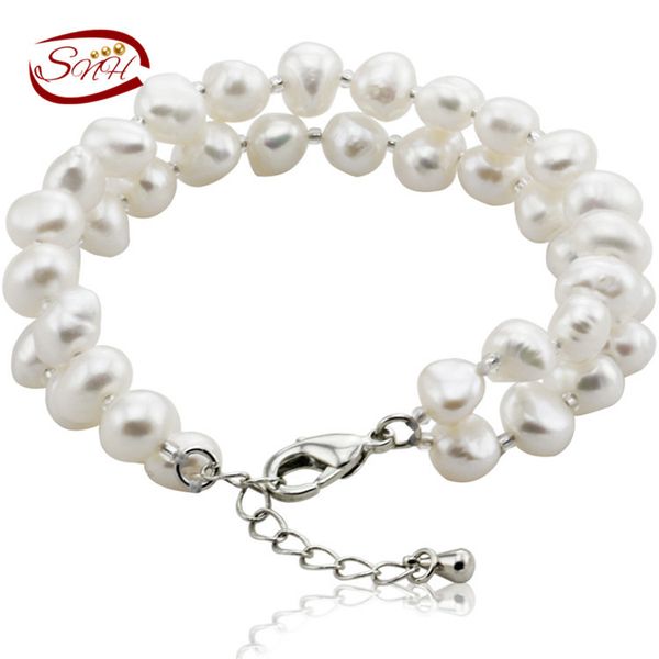 

snh real pearl bracelet baroque natural freshwater pearl bracelet for woman, Golden;silver