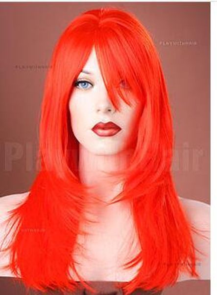 

cosplay women's synthetic red long wavy hair wigs, Black;brown