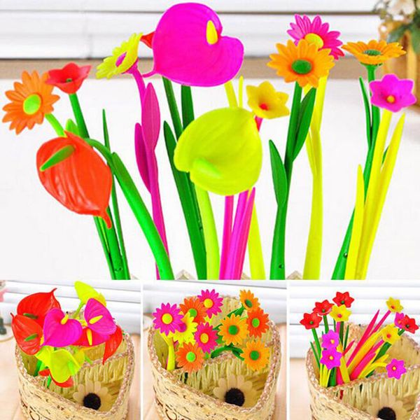 

new fashion 12pcs/lot flower gel pens christmas kid gift prize exhibition business hospital decoration writing pen stationery