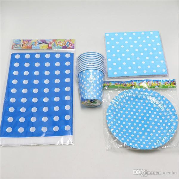 2019 Wholesale Blue Polka Dots Tablecloth Paper Cups Kids Favors
