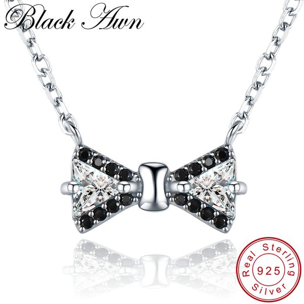 

black awn] 925 sterling silver jewelry bow-knot necklace for women female bijoux necklaces pendants girl gift k018