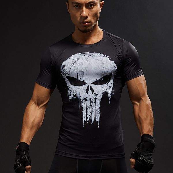 

compression shirts men's 3d printed t-shirts short sleeve cosplay fitness bodybuilding male crossfit punk skull skeleton, White;black