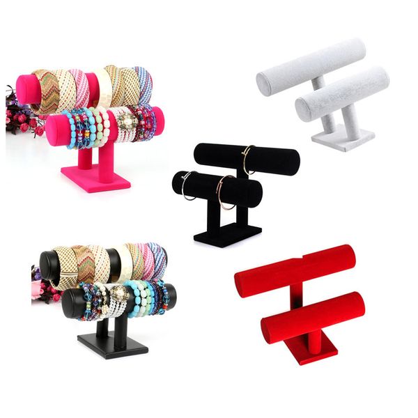 

new 2 tier jewelry hard display stand holder bracelet bangle watch t-bar 5 color available, Black;white