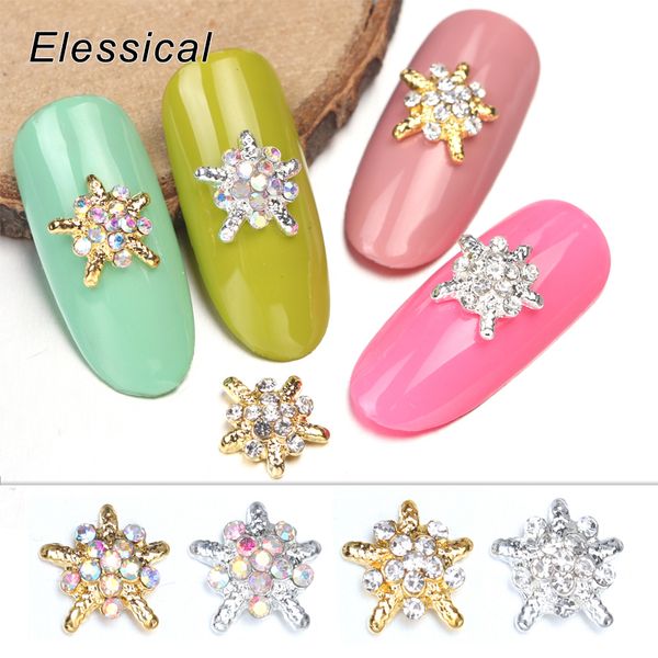 

elessical 10pcs sea star alloy nail charms jewelry nails accessories shining ab nail rhinestone diy metal 3d art decoration, Silver;gold