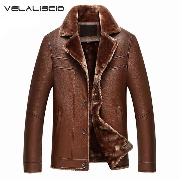 All'ingrosso- VELALISCIO 2017 Nuova giacca in pelliccia invernale da uomo in pelle con risvolto giacca ispessimento moda PU giacca in materiale