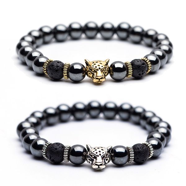 

2018 High quality Natural stone Men's bracelets Charm Lucky Tiger Leopard Hematite Golden&Silver Elastic Bracelets for women & men
