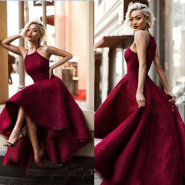 

Long Sexy Red Ball Gown Halter Sleeveless Prom Dresses 2019 Yousef Aljasmi Hi-Lo Sweety Lace Runway Fashion Ladies formal tuxedo Cheap