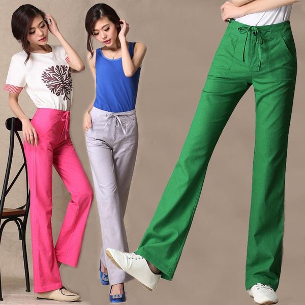 

linen pants women's casual pants plus size fluid loose women, Black;white