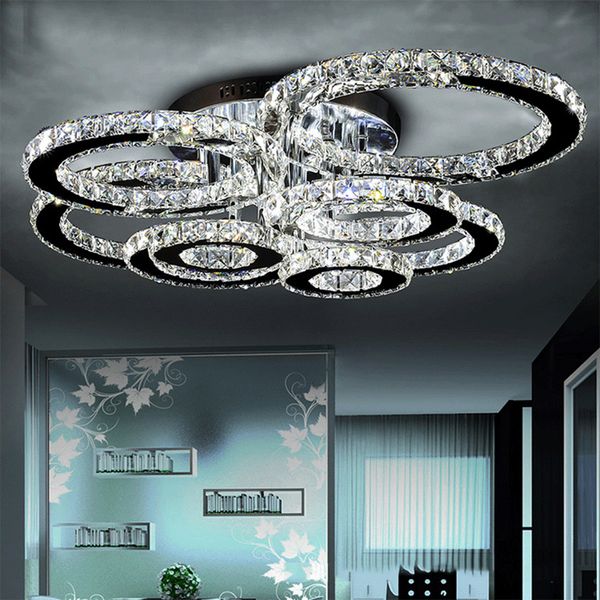 

modern led crystal chandelier light round circle flush mounted chandeliers lamp living room lustres for bedroom dining room