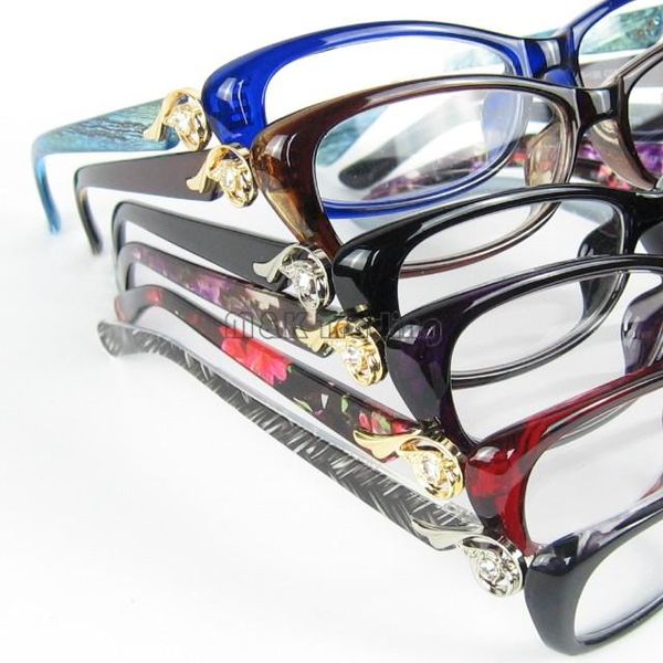Очистить фондовый бренд Солнцезащитные очки Рамка Женщины Rhinestone Оптические 3 Цвета Маленькие Очки с объективами Оптом