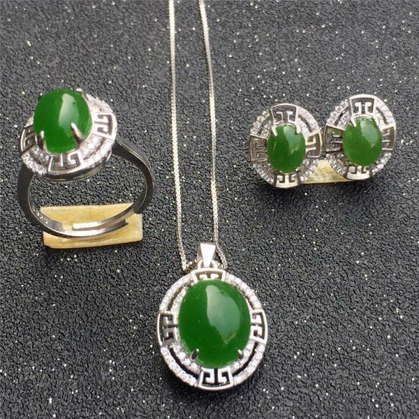 

kjjeaxcmy boutique jewels s925 pure silver inlay natural jasper pendant necklace ring earrings 3 pieces of suit xiaoye flower t, Black