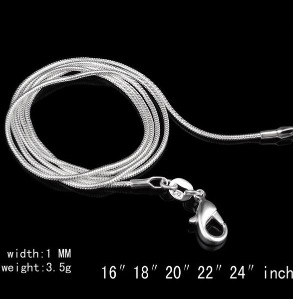 

Большие Акции ! 100 шт. стерлингового серебра 925 гладкой змея цепи ожерелье Омаров замочки цепи ювелирные изделия размер 1 мм 16 дюймов - - - 24 дюйма