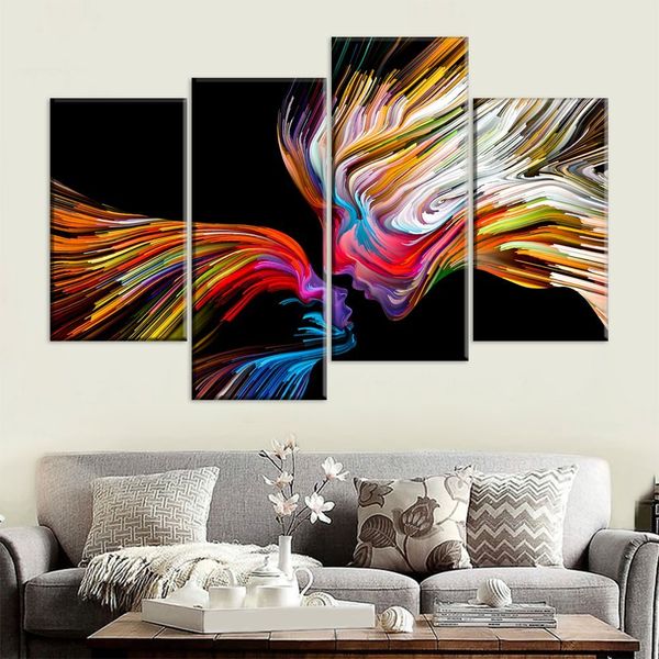 

4 panels canvas art two colorful abstract woman hd printed poster canvas painting home decor gift wall pictures for living room