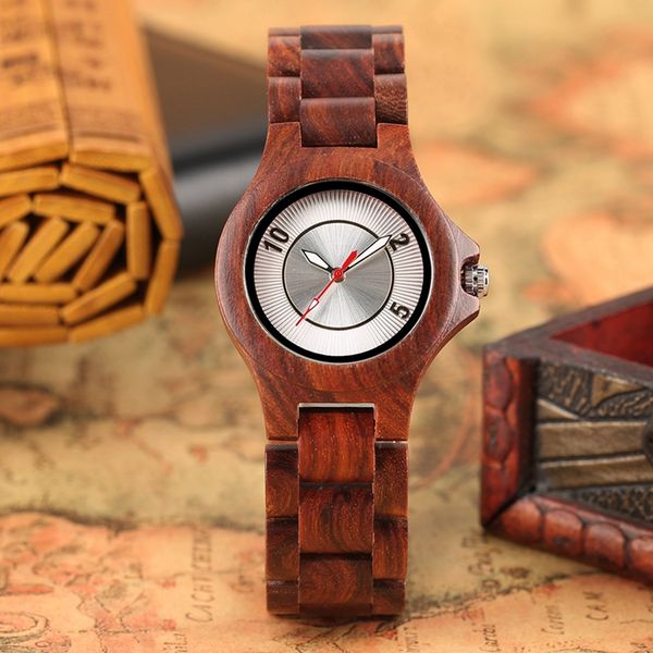 

women watch creative polished mirror dial quartz watch women's full wooden wrist fashion slim adjustable band unique clock gifts, Slivery;brown