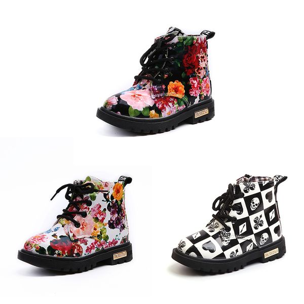 

Baby girl boy matin boot black white floral lattice heart peach kull printed bandage lace zipper hoe now thick fur toddler kid boot