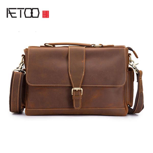 

aetoo retro crazy horse leather men's leather lapbag men's business tote first layer shoulder bag messenger