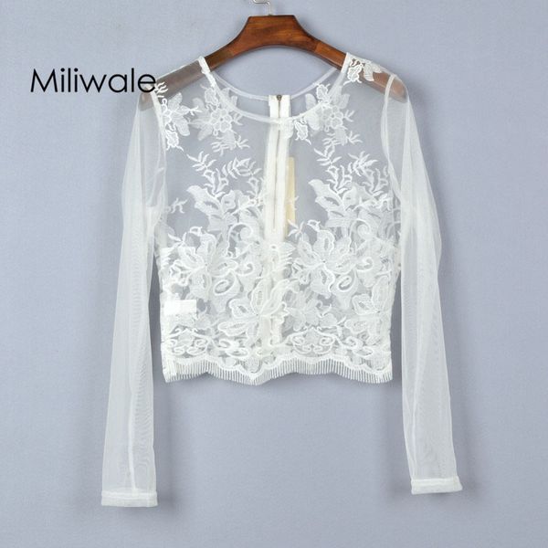 

new fashion embroidery summer spring lace patch work white long sleeve o neck women blouse shirt 9101