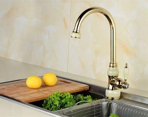 

Kitchen Faucets European Natural Jade Golden Hot and Cold Sink Tap Vegetables Basin Rotate Spout Drinking Water Faucet