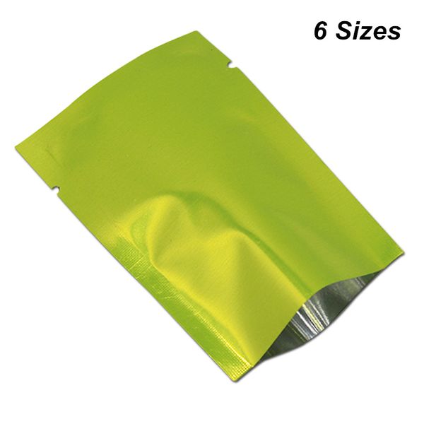 

200 pcs/lot multi sizes available green open aluminium foil package bags for tea coffee vacuum heat sealed mylar packing storage pouches