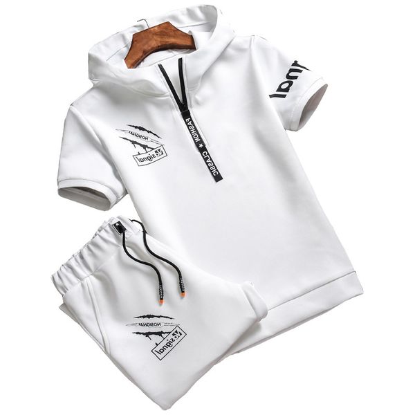 

loldeal men casual summer short sleeve 2 pcs suit plain shorts round neck shirt tee mens tracksuit printed hoodies, Gray