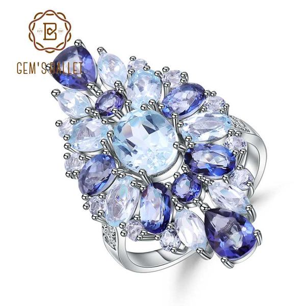 

gem's ballet multicolor natural sky blue z mystic quartz rings for women 925 sterling silver gemstone ring fine jewelry, Golden;silver