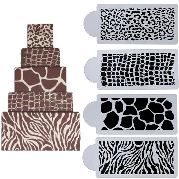 

4pcs/set animals skin cake stencil for wedding fondant cake decorating tool mold stencil baking tools