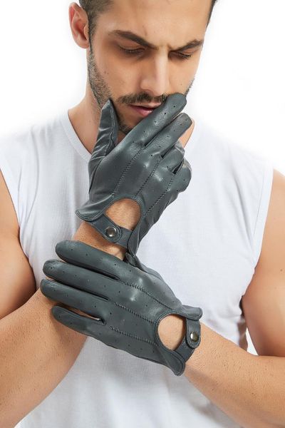 

calharmon man one whole piece of sheep leather motor driving cool gloves black grey, Blue;gray