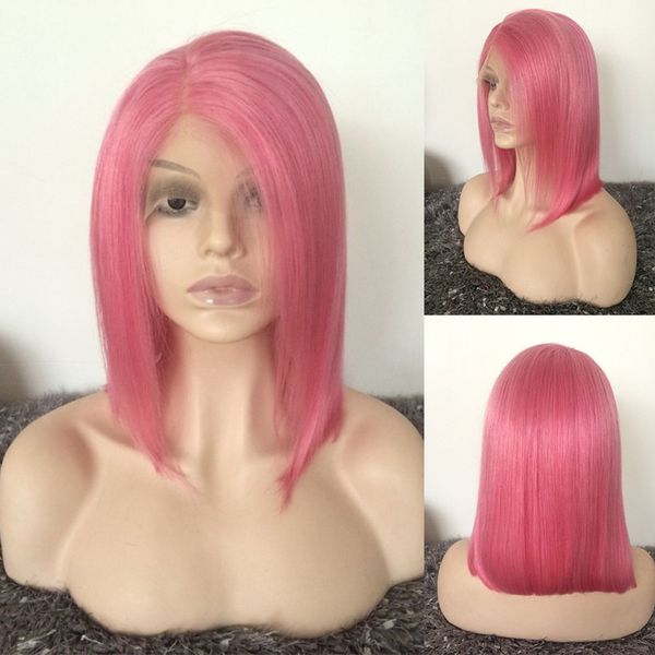 

9 розовый полные парики шнурка младенец волосы бразильского виргинские короткого боб фронт шнурок человеческих волос для чернокожих женщин, Black;brown