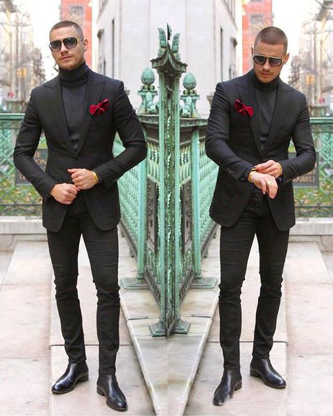 

classy black mens prom party suit two pieces custom made wedding tuxedos slim fit groom formal suits(jacket+pants), Black;gray